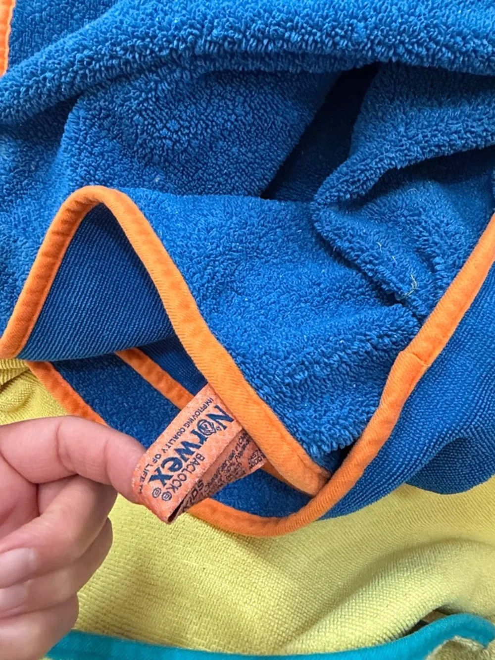 Norwex Kids Bath Backock kids towels blue and Yellow Miwith Orange Trim